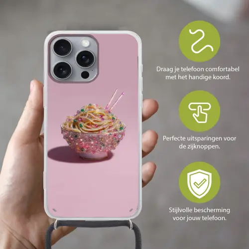 Noodles - Edelstenen - Stokjes - Roze Hoesje iPhone 16 Pro Max met koord klein -sfeer2_NL