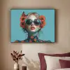 Vrouw - Blauw - Vlinder - Bloemen - Aesthetic Textielframe zwart klein -sfeer1