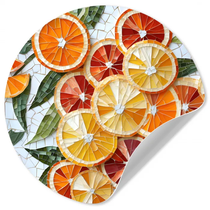 Schijfjes - Fruit - Oranje - Mozaïek Wandcirkel behangsticker klein -3d