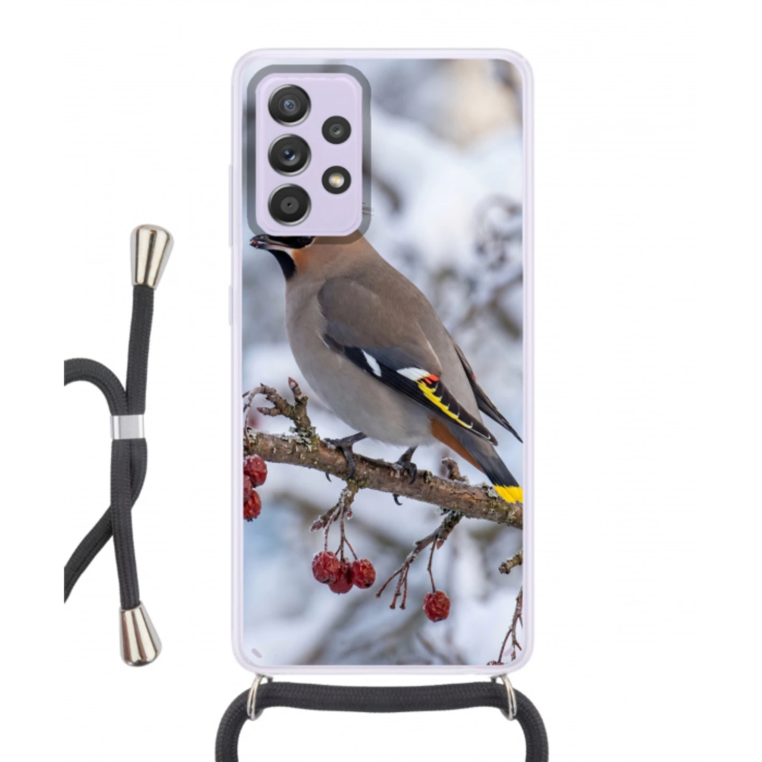 Pestvogel - Bessen - Winter - Natuur Hoesje Samsung Galaxy A52 5G met koord klein -3d