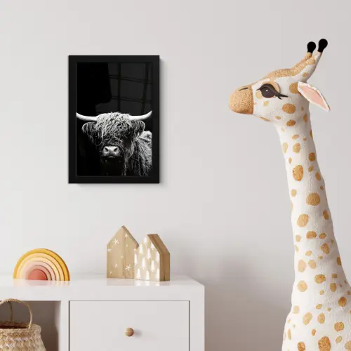 Schotse Hooglander - Koe - Zwart - Wit - Dieren fotolijst zwart zonder passe partout klein -usfeer4_kinderkamer