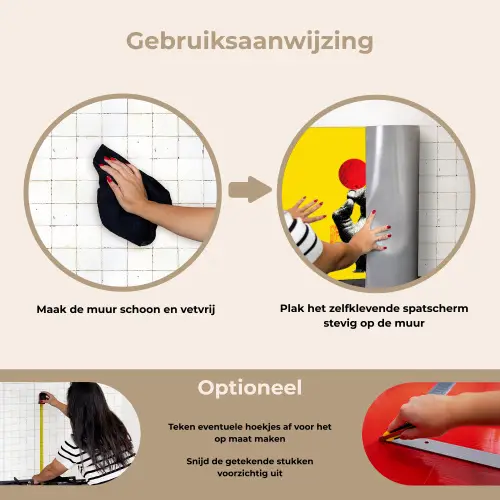 Hand - Rode cirkel - Geel keuken achterwand spatscherm klein -gebruiksaanwijzing_NL