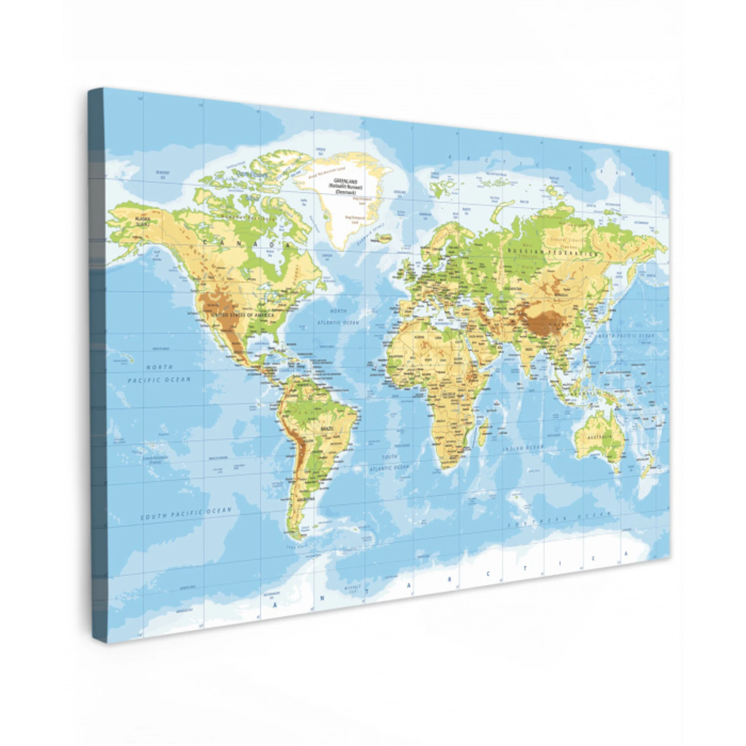 Wereldkaart - Staatkundig - Blauw - Aarde - Educatief canvas 2cm klein -z3d