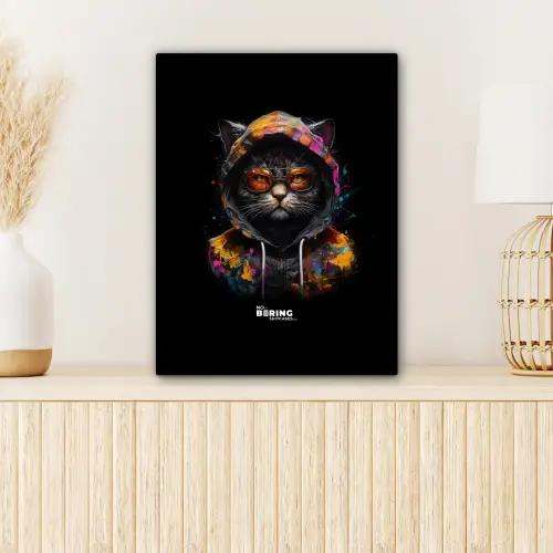 Kat met kleurrijk vest en oranje bril canvas 2cm klein -sfeer5