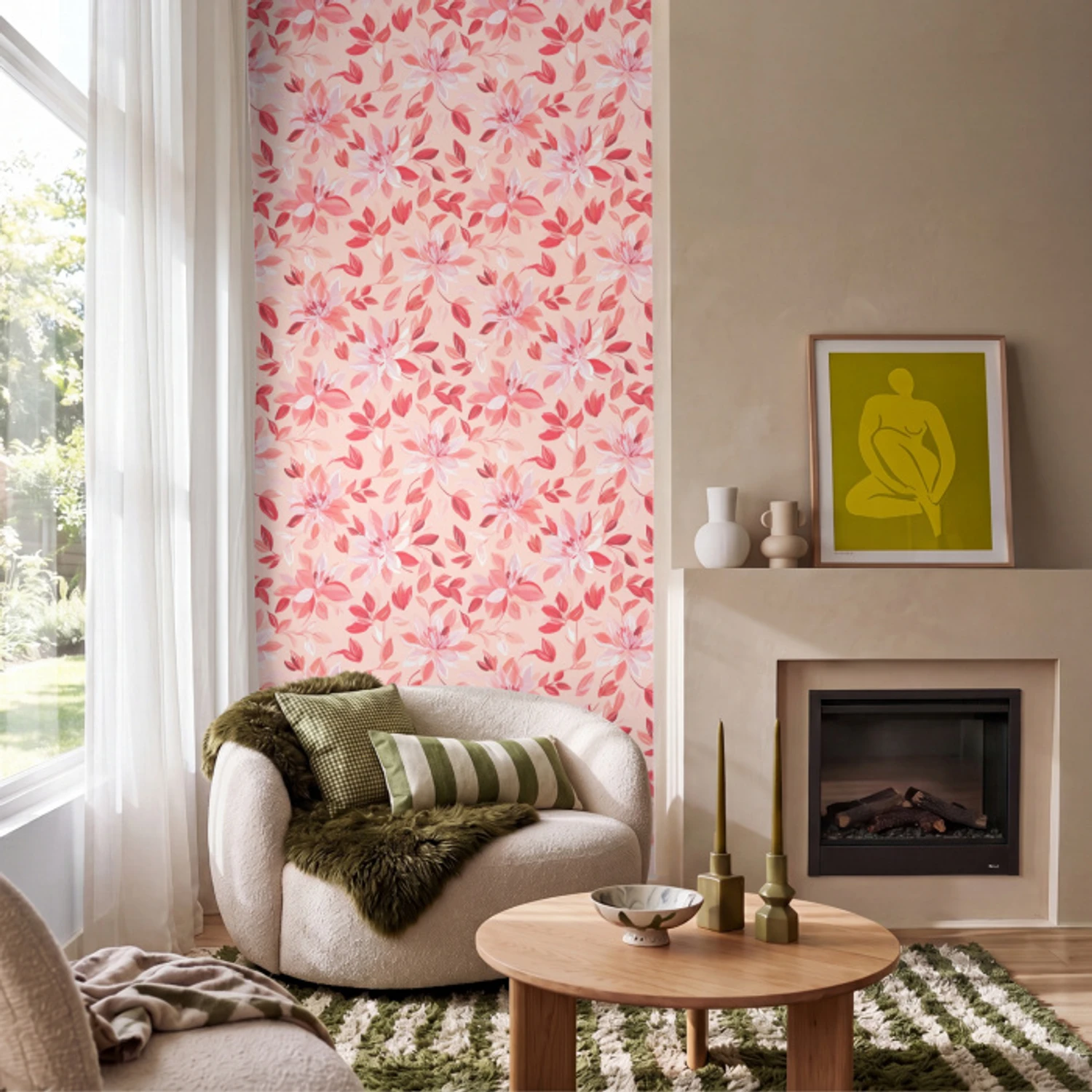 Botanisch - Bloemen - Rood Behang Vinyl klein 1060 -sfeer2