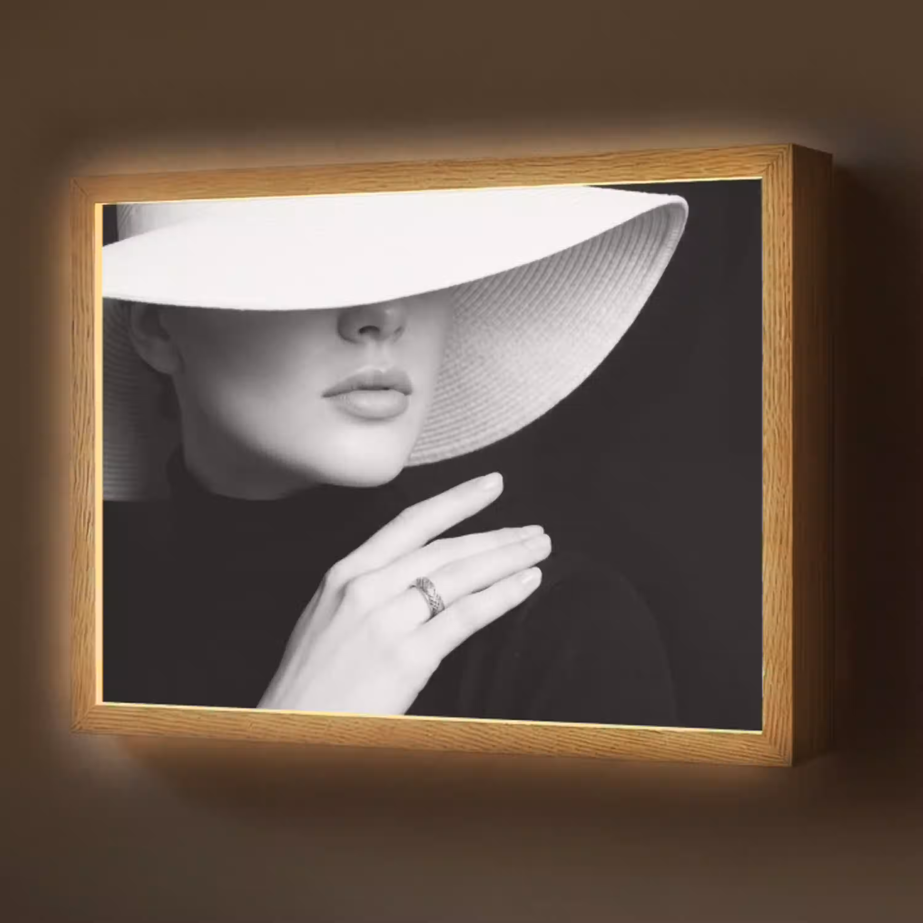 Vrouw - Hoed - Hand - Zwart - Wit - Klassiek Light Box met batterij (Wandlamp) middel -z3d_website
