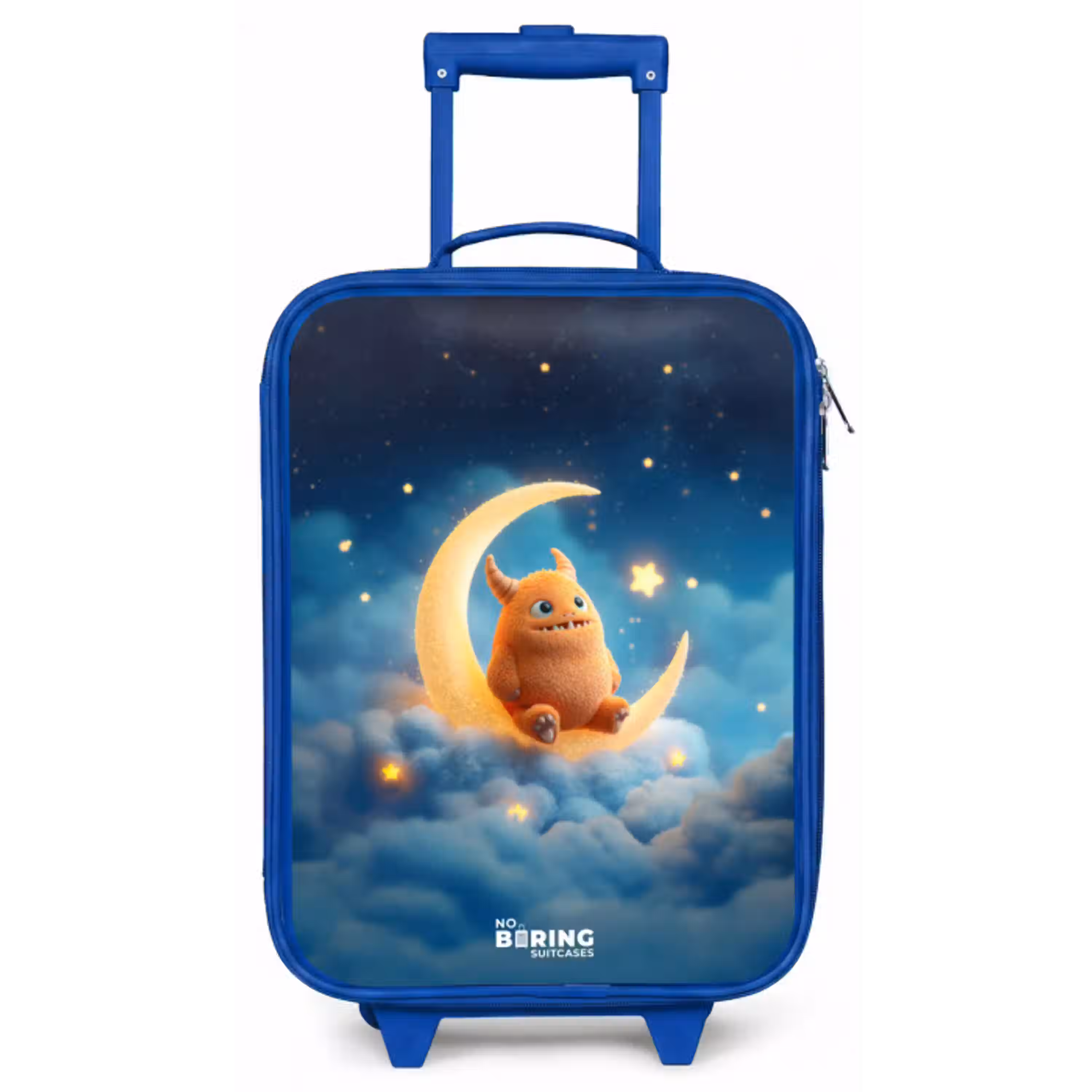 Oranje monster op maansikkel Kinderkoffer - Blauw klein -zz3dotto