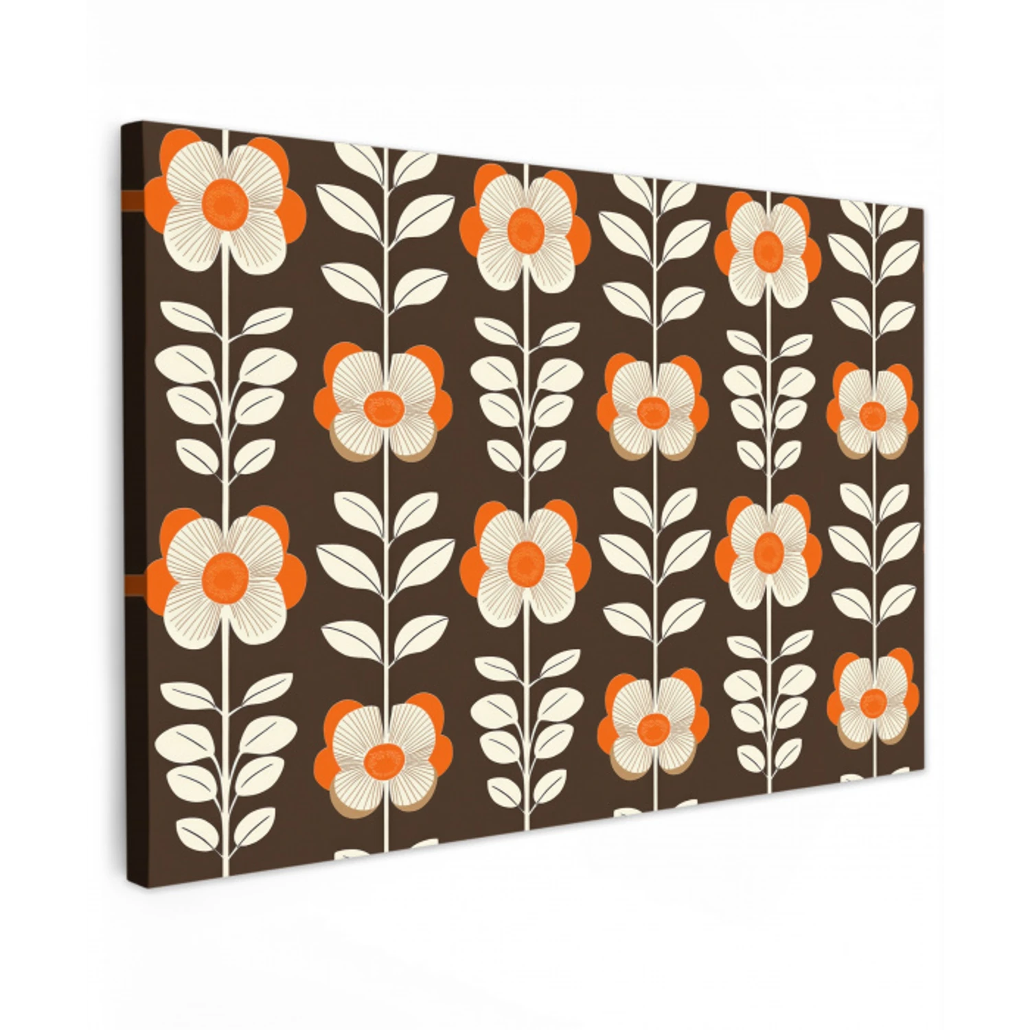 Bloemen - Retro - Bruin canvas 2cm klein 34 -z3d