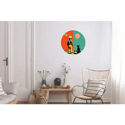 Retro - Jongen - Hond - Rood - Groen Wandcirkel aluminium klein -woonkamer