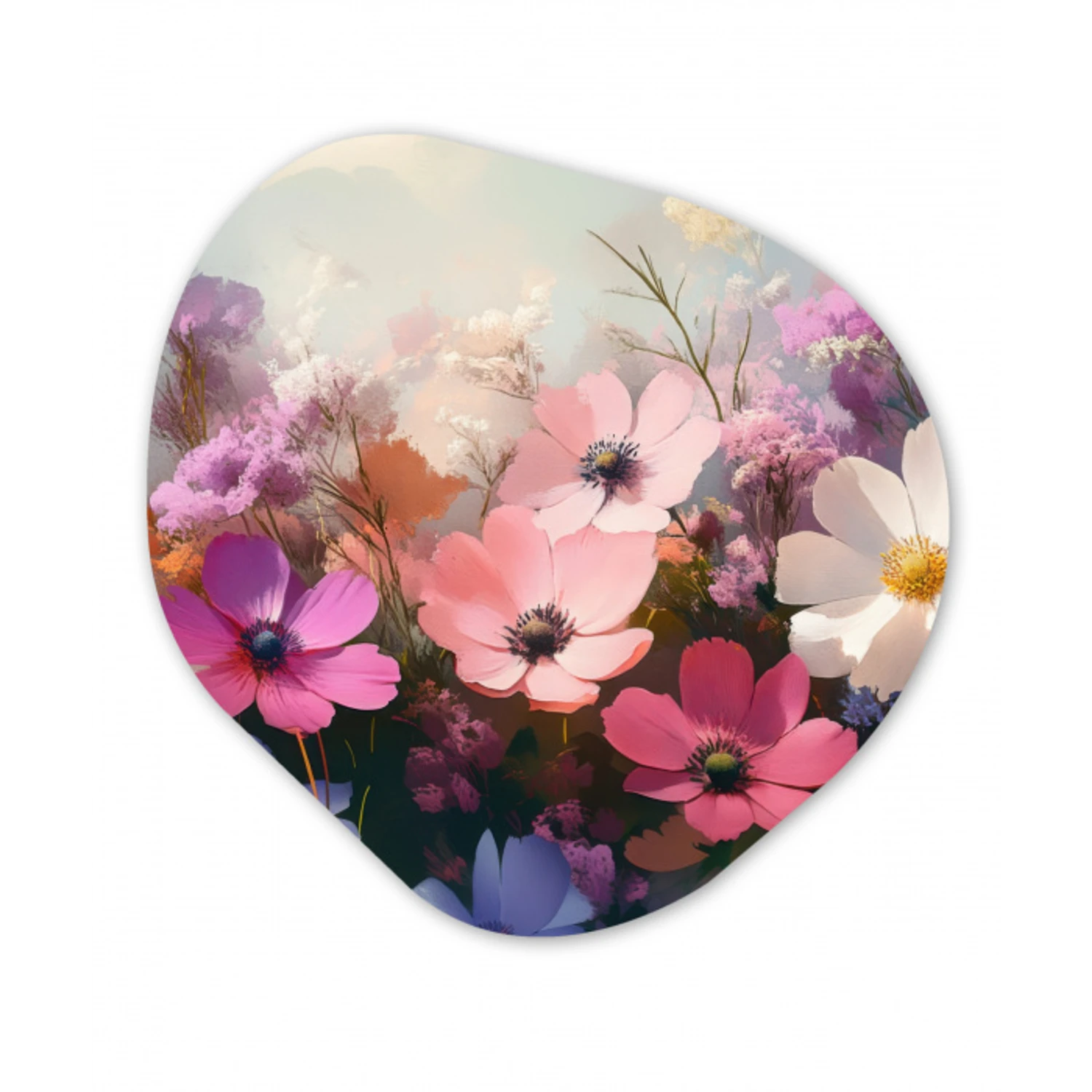 Bloemen - Kleurrijk - Bloei Wandcirkel Organisch Aluminium middel -3d