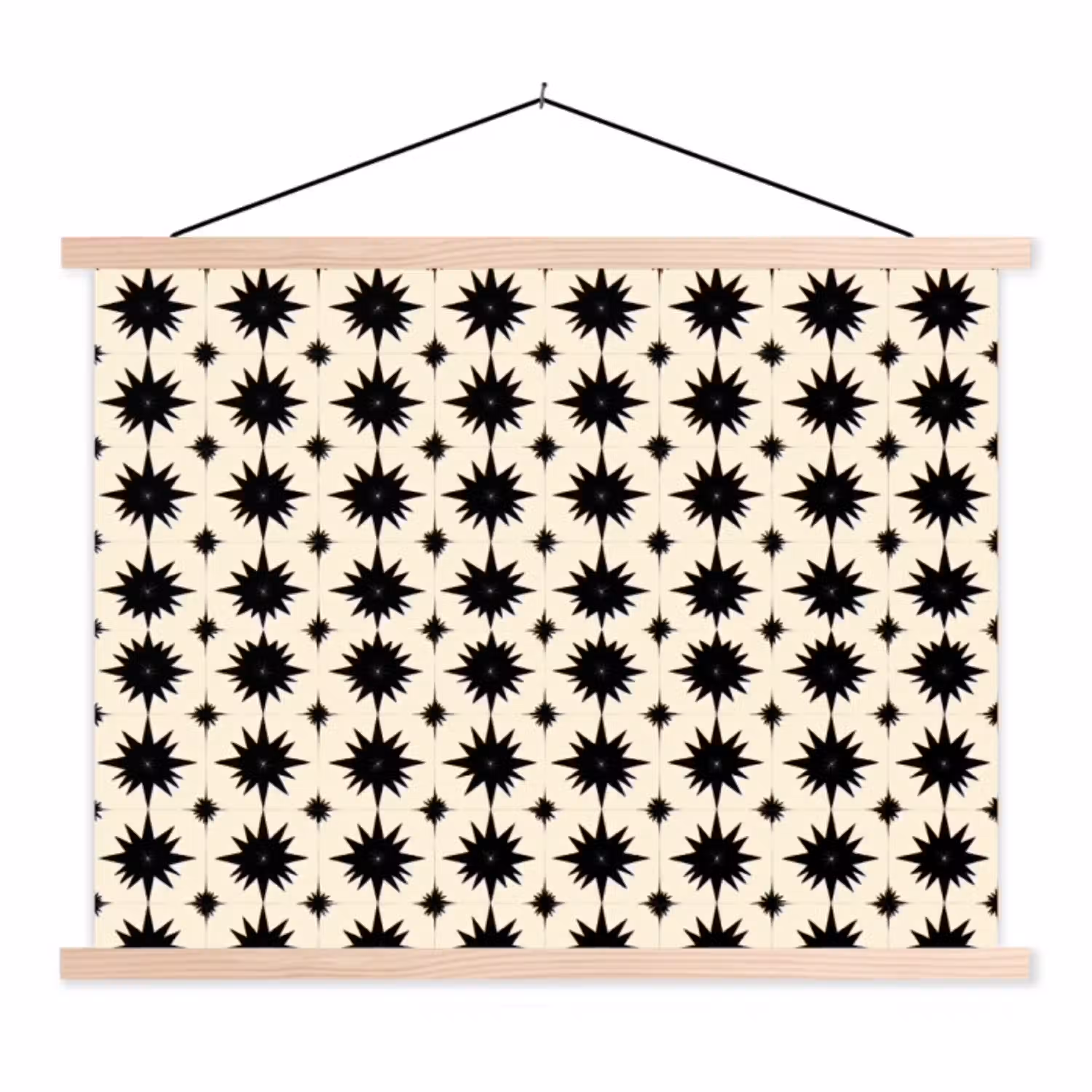 Stervormen - Geometrisch - Zwart textielposter latten blank klein 122 -3d
