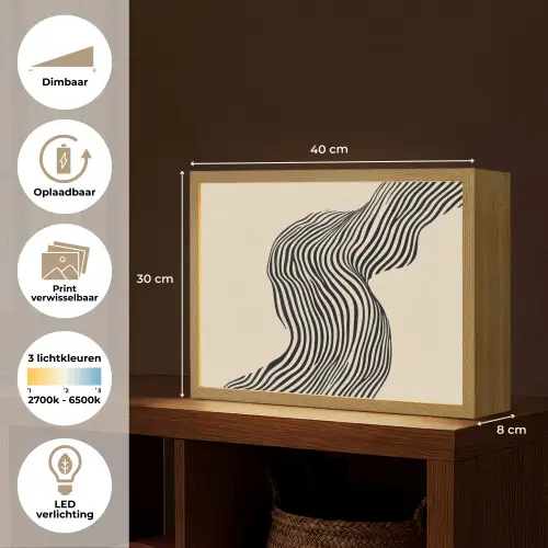 Golvend - Lijnen - Abstract - Silhouet Light Box met batterij (Wandlamp) middel -USP_websiteoverzichtNL