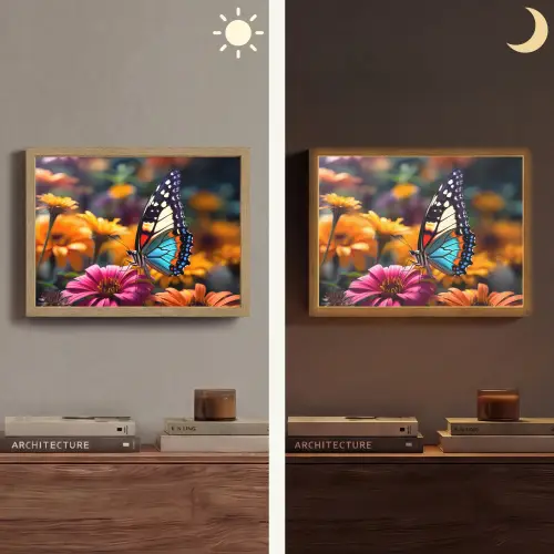 Vlinder - Dier - Kleurrijk - Bloemen - Natuur Light Box met batterij (Wandlamp) middel -sfeer3