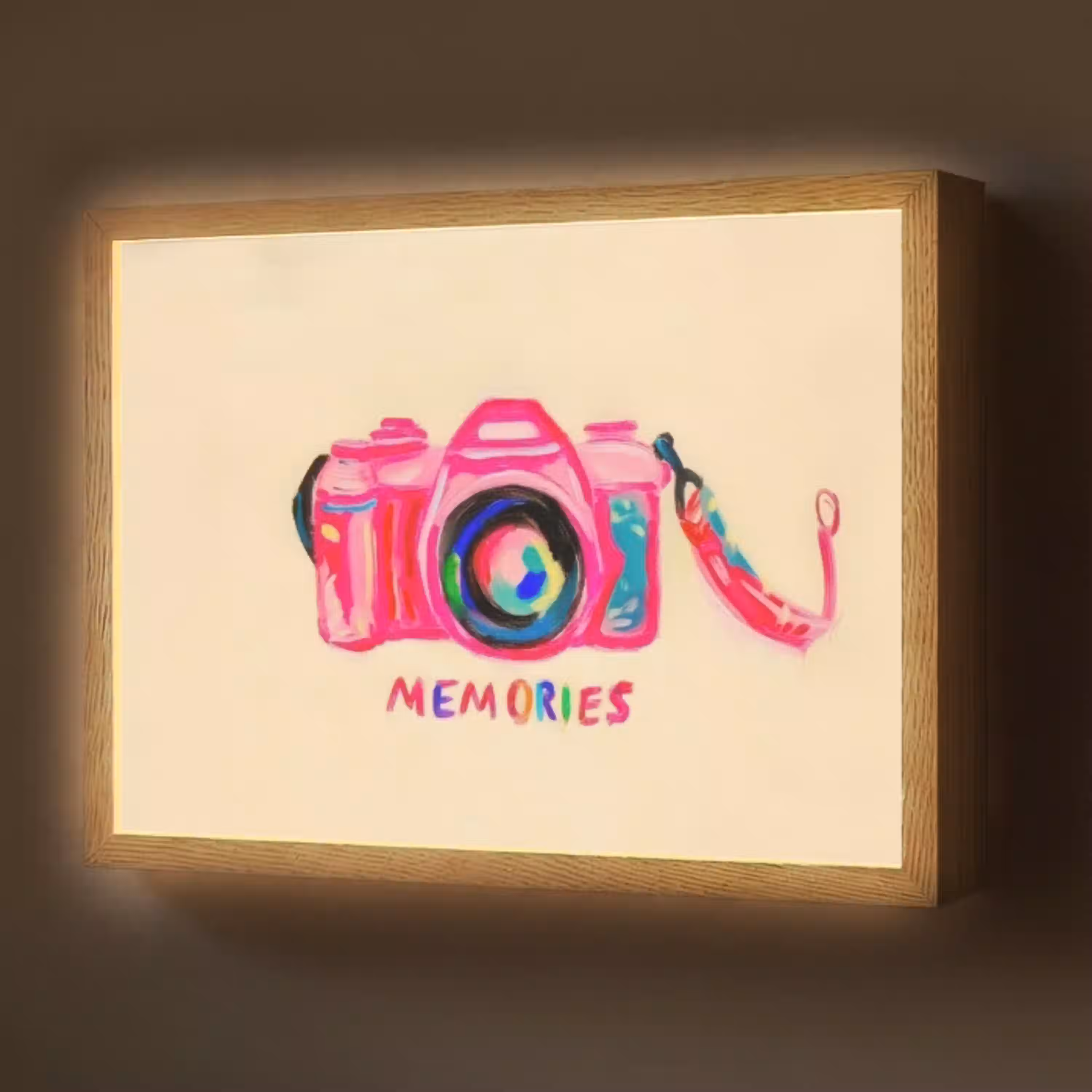 Camera - Memories - Roze - Geschilderd Light Box met batterij (Wandlamp) middel -z3d_website