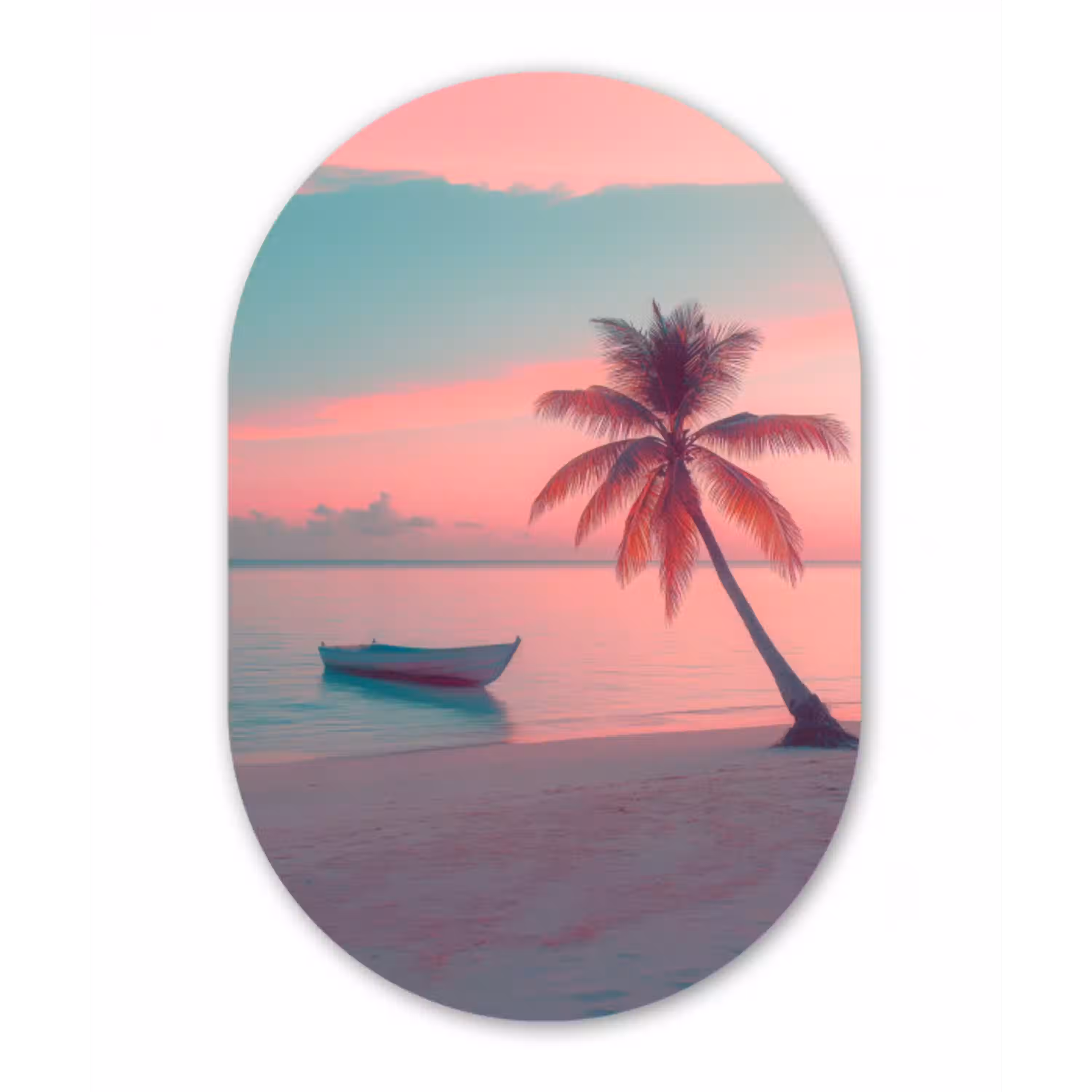 Zee - Boot - Zonsondergang Wandcirkel Ovaal Glas middel -3d