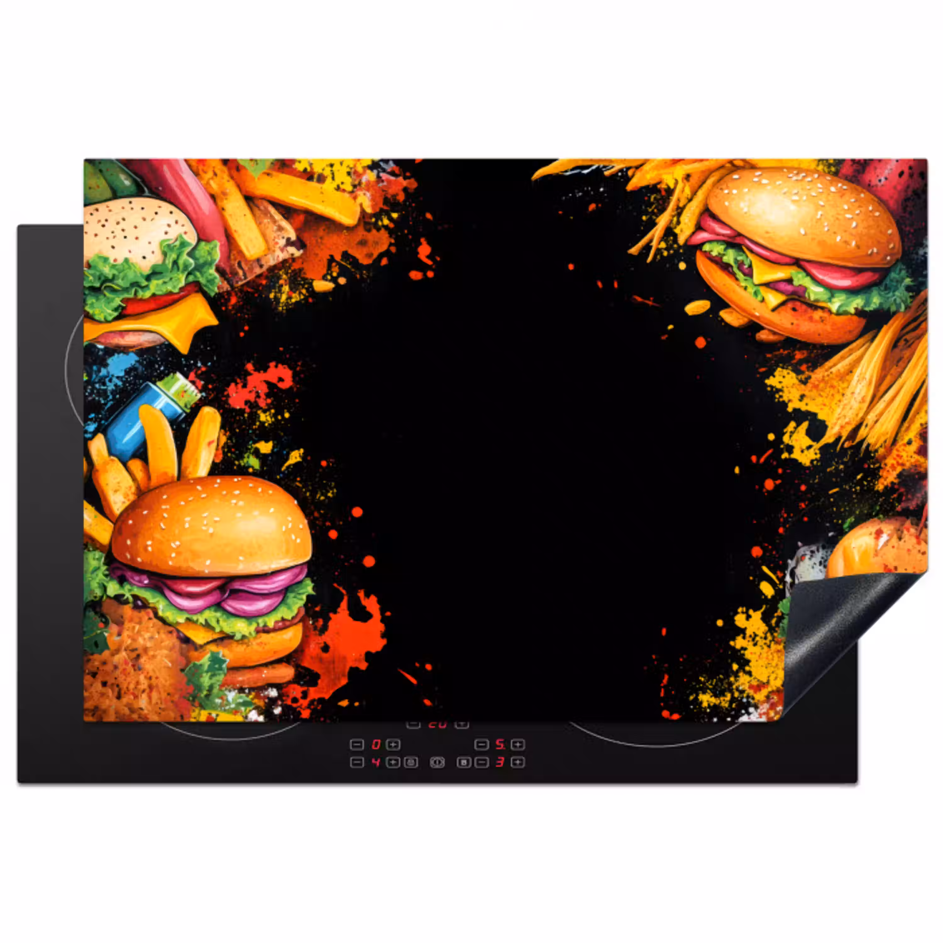 Fastfood - Graffiti - Hamburger - Eten - Modern Inductie beschermer vinyl 3mm klein -3d