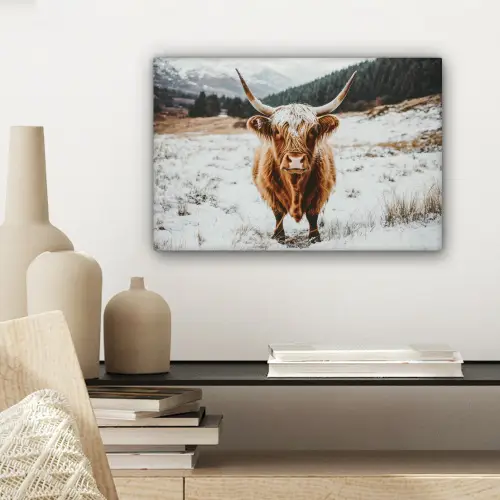 Schotse Hooglander - Sneeuw - Winter - Dieren canvas 2cm klein -sfeer6
