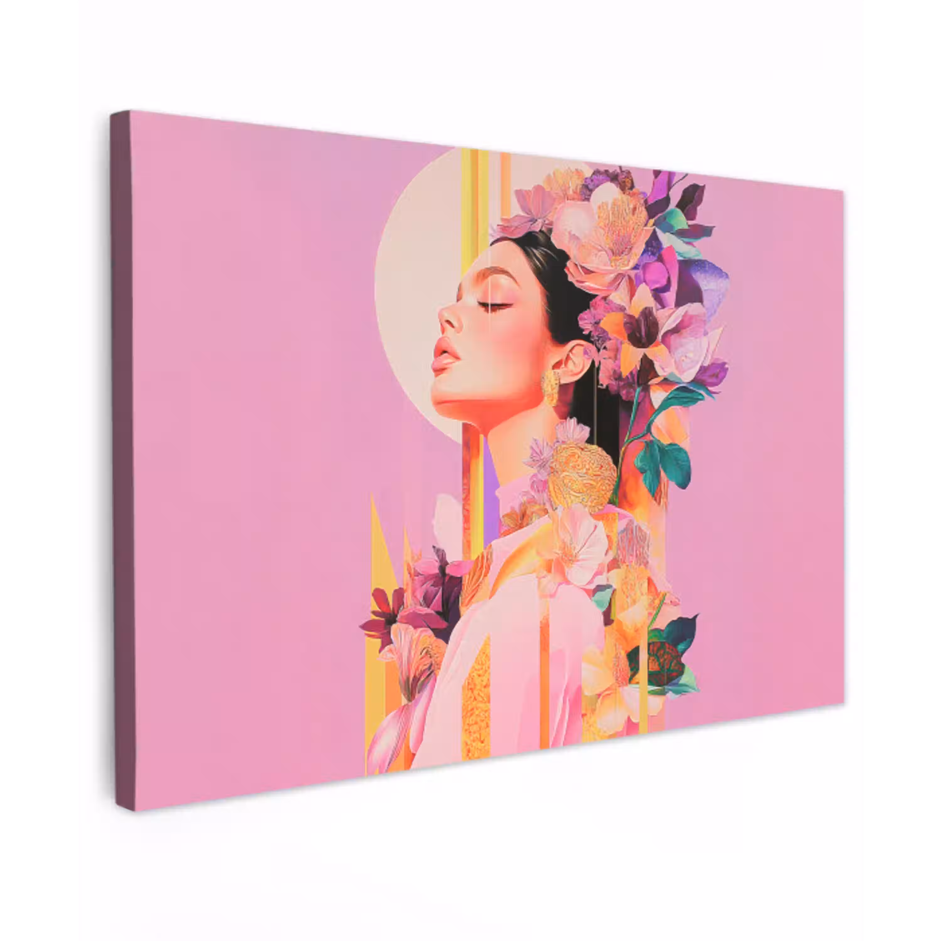 Vrouw - Bloemen - Paars - Abstract canvas 2cm klein -z3d