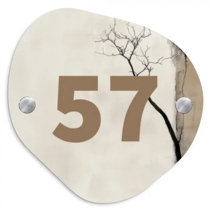 Boomsilhouet beige achtergrond - Traditioneel Naambord Organisch middel -3d