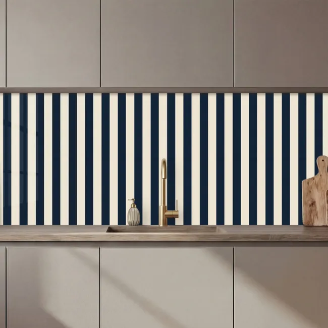 Crédence cuisine - Rayures verticales - Bleu - Crème