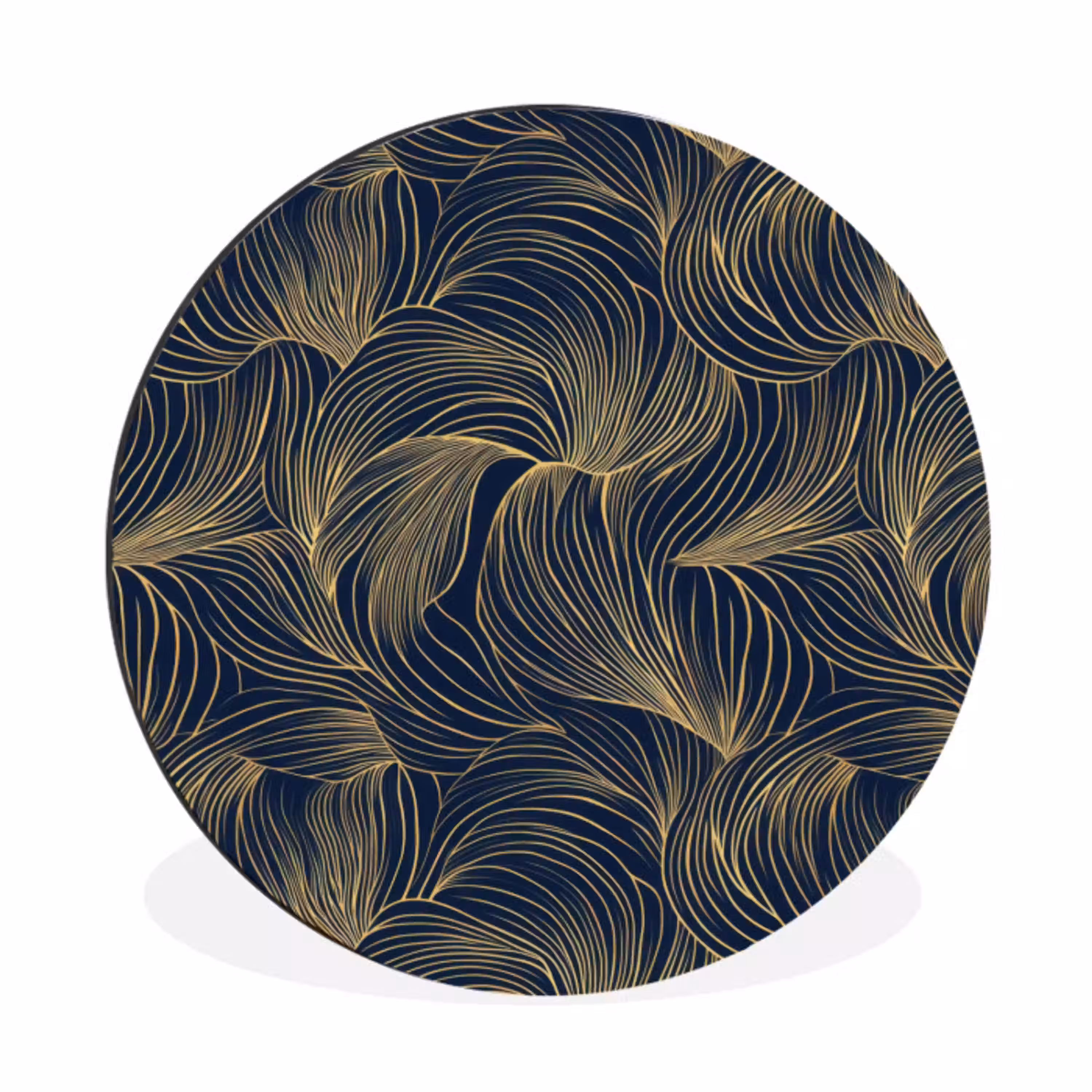 Abstract - Lijnen - Blauw - Goud Wandcirkel aluminium klein 190 -3d