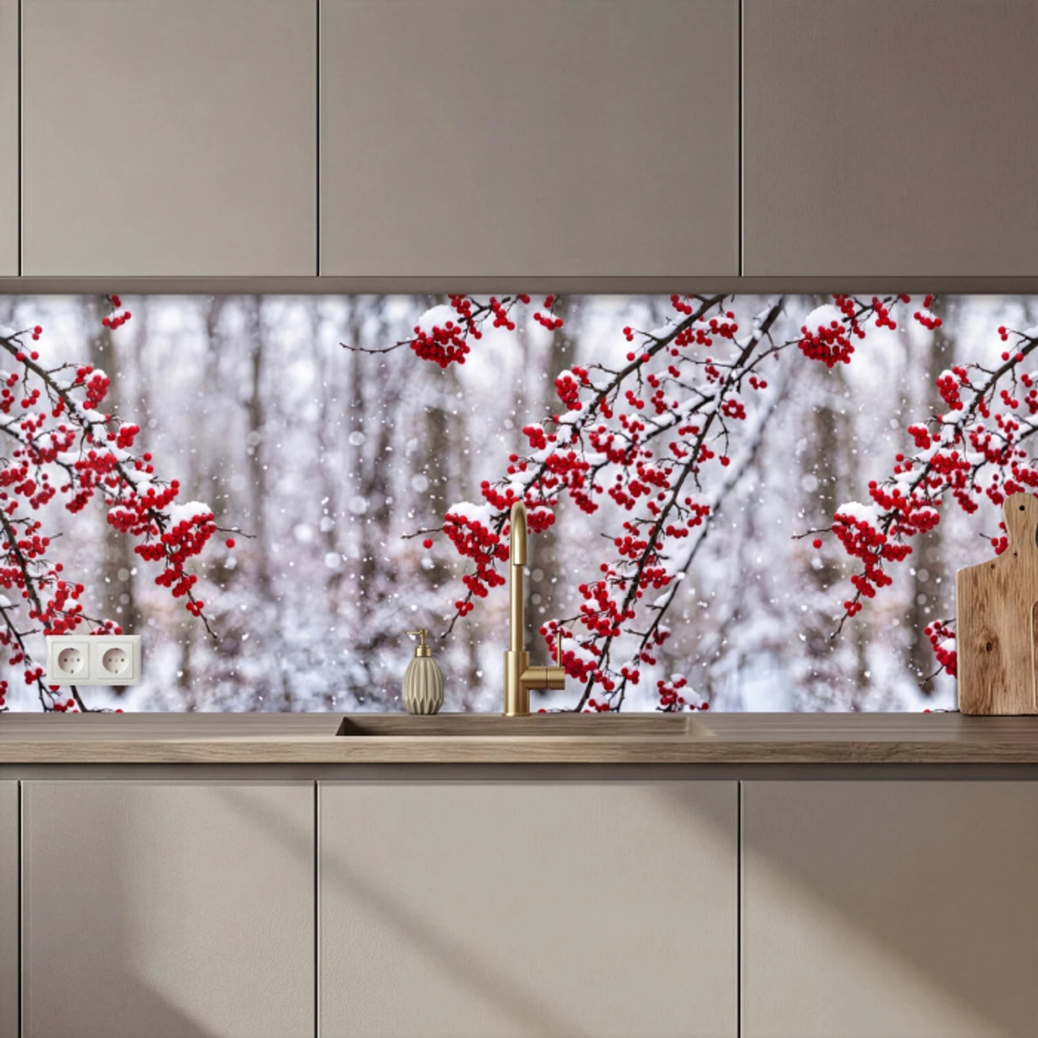 Bessen - Takken - Sneeuw - Winter - Kleurrijk keuken achterwand 2 middel zz_3dshopping