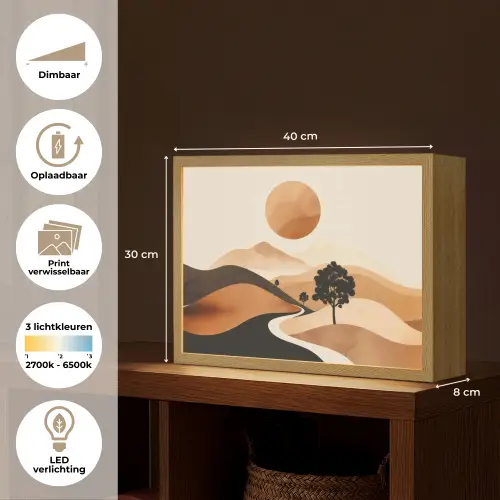 Zon - Heuvels - Boom - Abstract Light Box met batterij (Wandlamp) middel -USP_websiteoverzichtNL