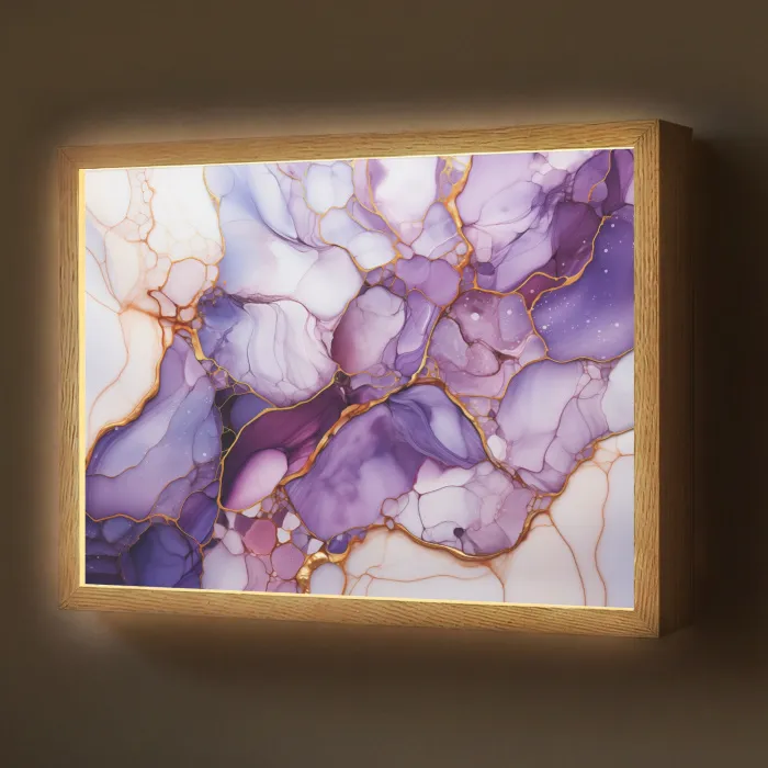 Marmer - Paars - Lila - Goud Light Box met batterij (Wandlamp) middel -z3d_website