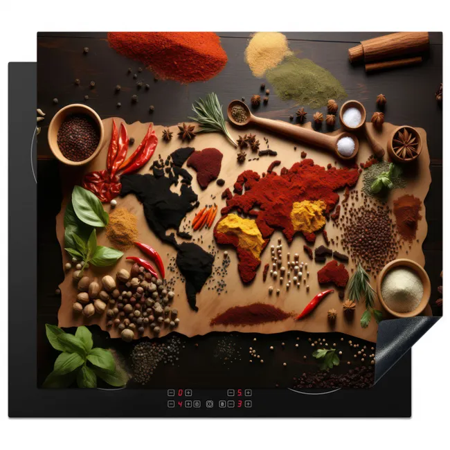 Wereldkaart van Kruiden Inductie beschermer vinyl 3mm middel -3d