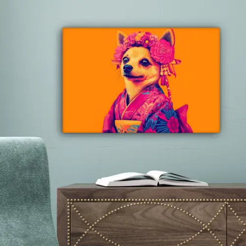 Kimono - Hondje - Bloemenkroon - Oranje canvas 2cm klein -sfeer4