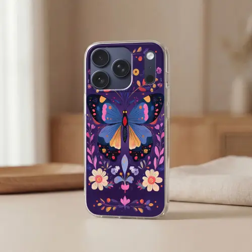 Sierlijk - Bloemen - Vlinder - Paars Telefoonhoesje iPhone 17 Pro klein -sfeer2