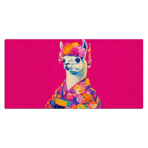 Lama - Kimono - Bloemenkrans - Felroze Muismat XXL klein -3d_leeg