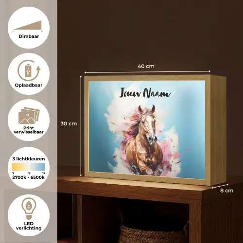 Paard - Meisjes - Blauw - Roze Light Box met batterij (Wandlamp kind) middel -USP_websiteoverzichtNL