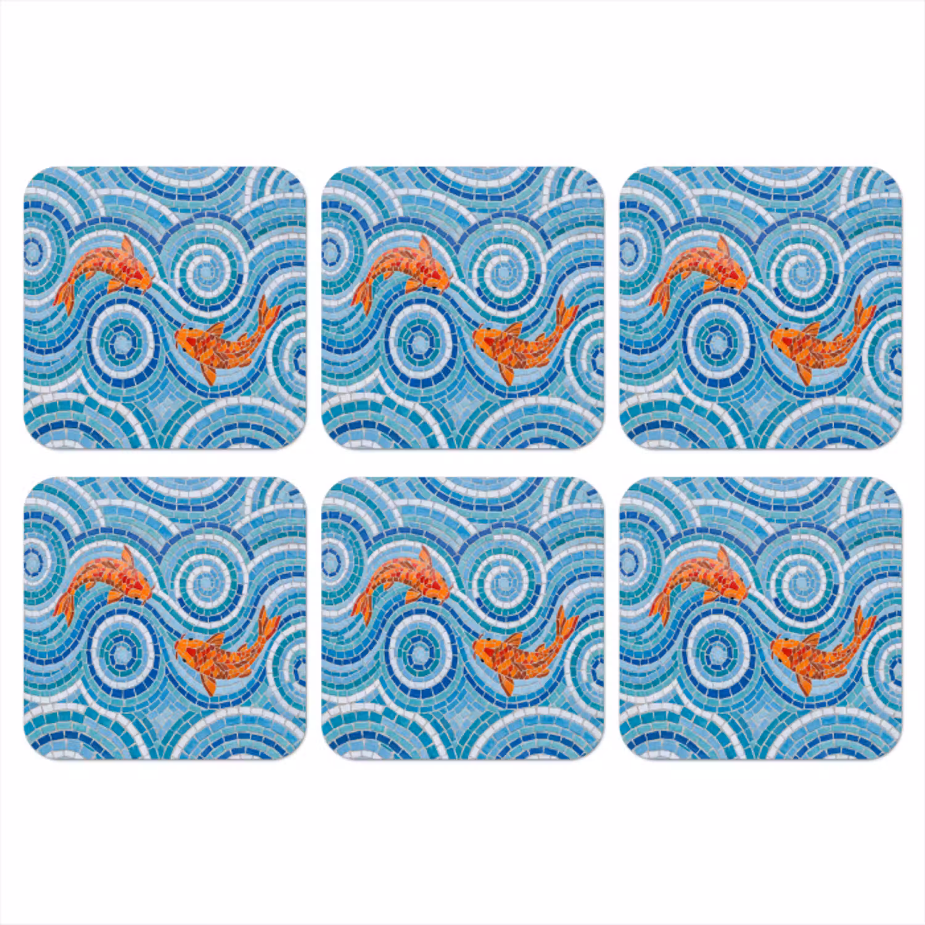 Vis - Mozaïek - Water - Decoratief - Blauw onderzetter kurk middel -3d