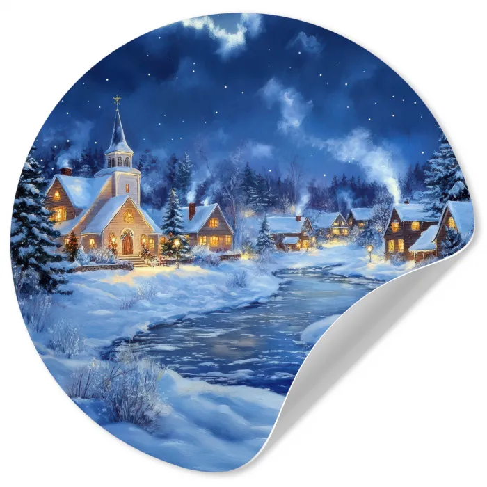 Winteravond - Kerstdorp - Donker Wandcirkel behangsticker klein -3d