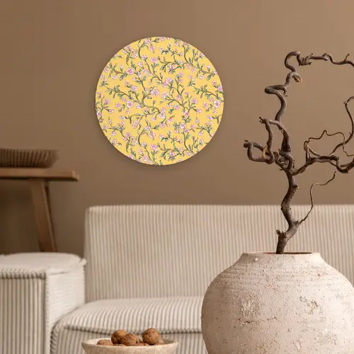 Bloemen - Motief - Geel Wandcirkel kunststof plaat 5mm dik klein 188 -sfeer1