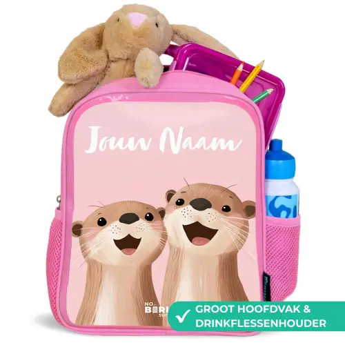 Glimlach - Otters - Roze - Illustratie Kinderrugzak - Roze middel -inhoud_NL