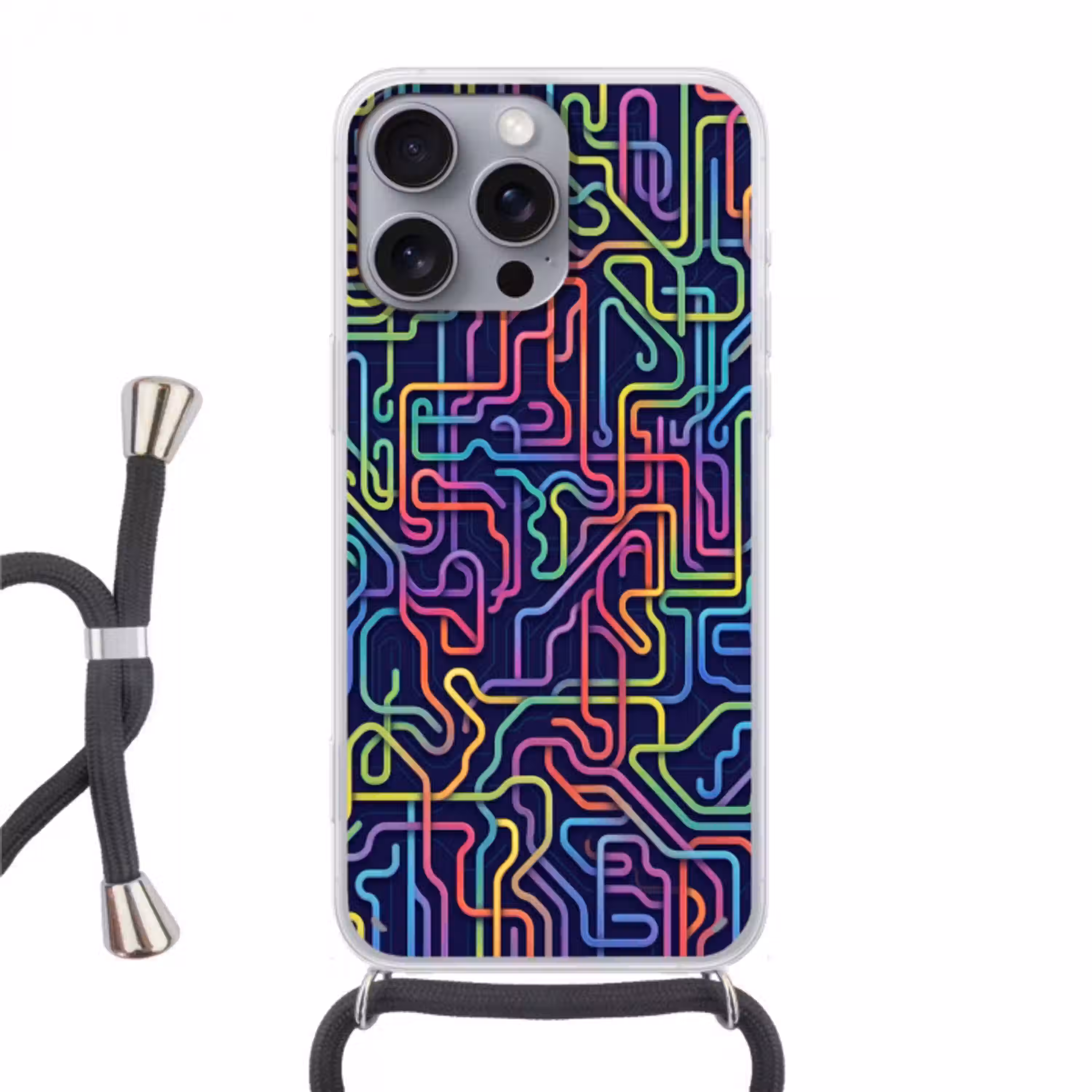 Retro - Abstract - Neon Hoesje iPhone 16 Pro Max met koord klein -3d