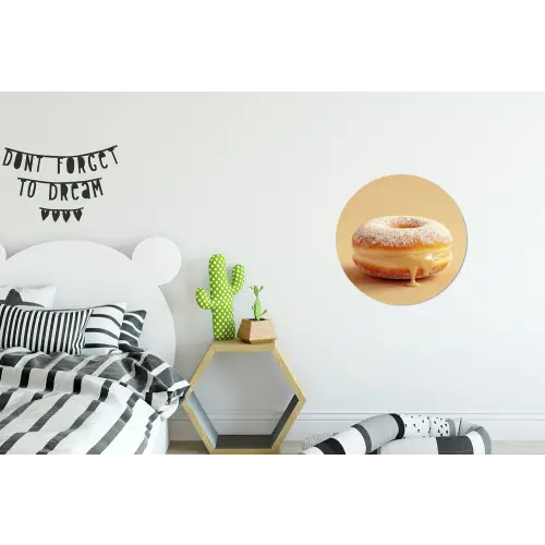 Donut - Romig - Poedersuiker - Beige Wandcirkel aluminium klein -kinderkamer