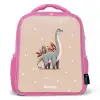 Blauwe dinosaurus op een beige stippenachtergrond Kinderrugzak - Roze middel -3d