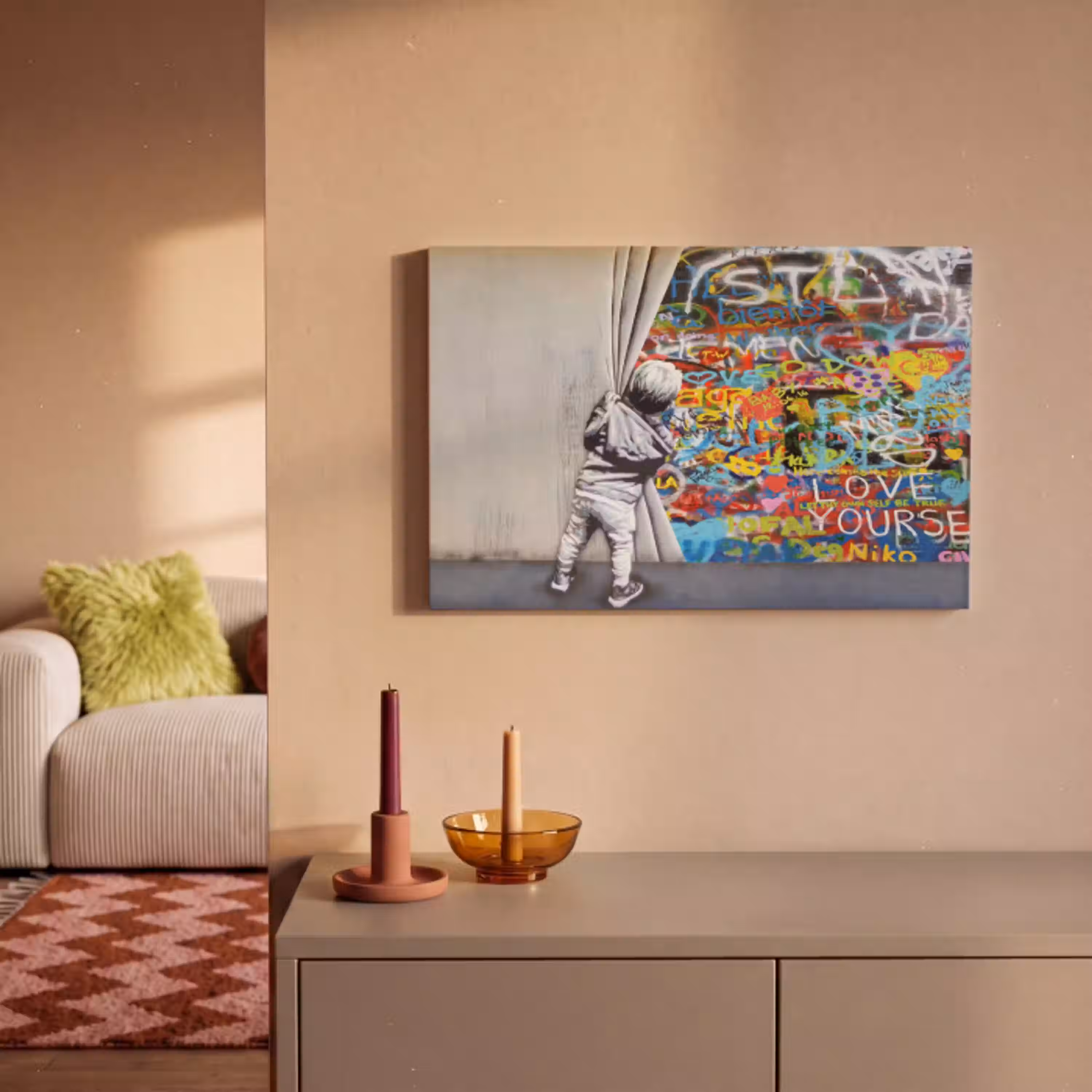 Graffiti - Illusie - Jongen - Street art canvas 2cm klein -sfeer1