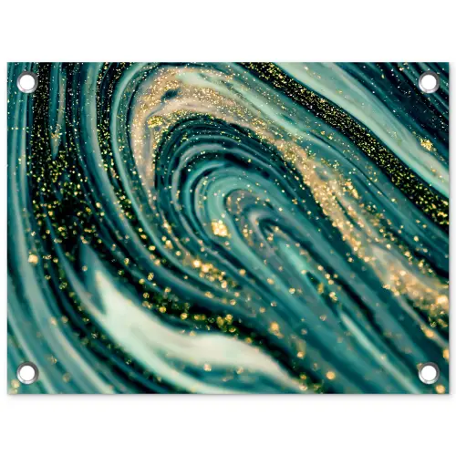 Marmerlook - Luxe - Goud - Turquoise - Glitter tuinposter los doek klein -3d