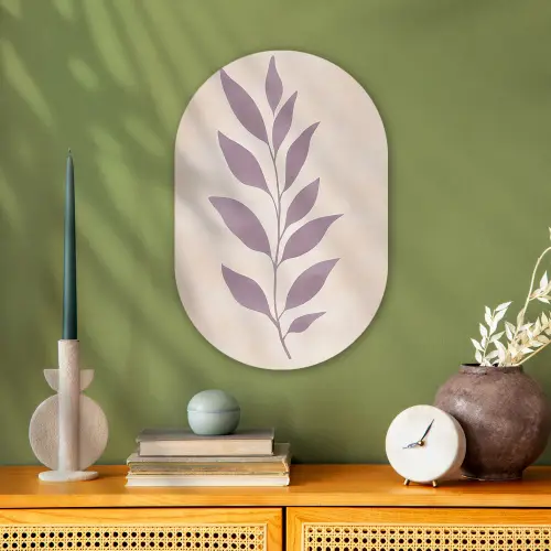 Tak - Bladeren - Minimalistisch - Beige Wandcirkel Ovaal Forex klein -sfeer2