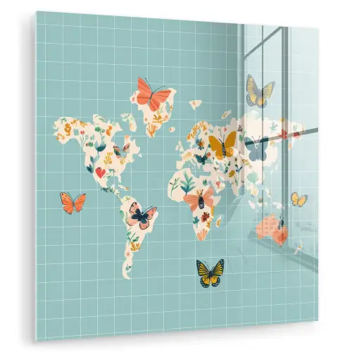 Wereldkaart - Vlinders - Dromerig plexiglas 5mm klein -zzzproduct_nieuw