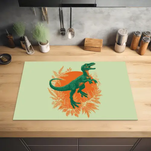 Dinosaurus - Groen - Planten - Cirkel Inductie beschermer vinyl 3mm klein -sfeer5