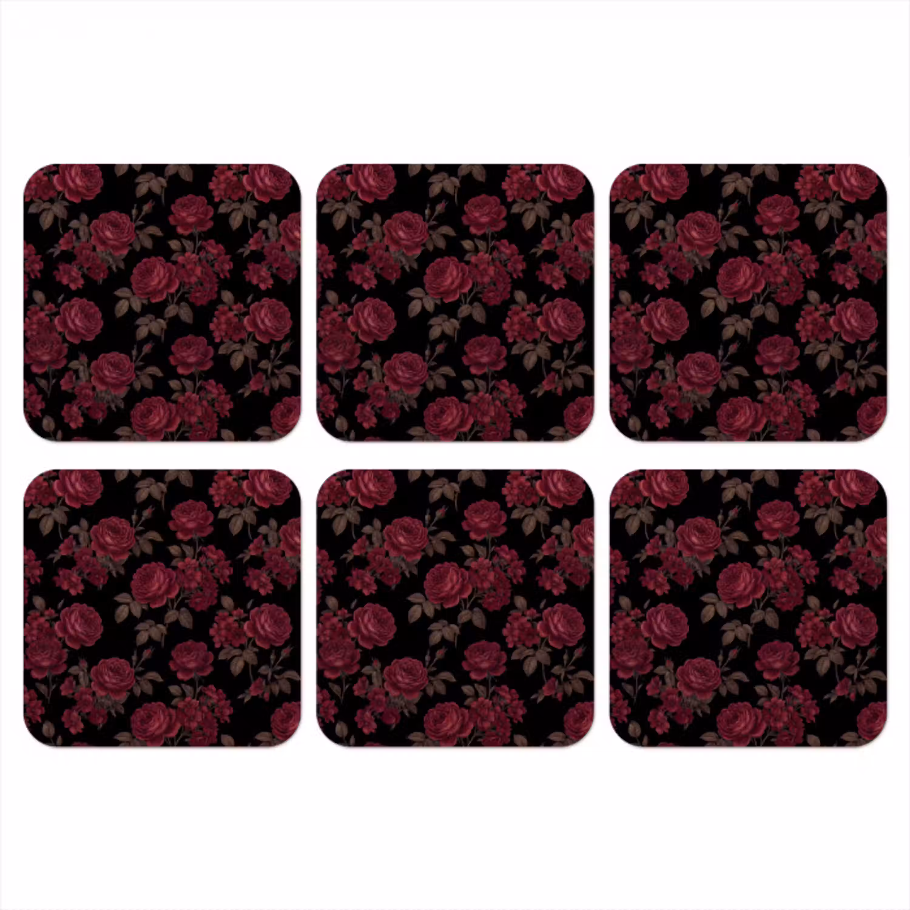 Bloemen - Roos - Patroon - Klassiek - Rood onderzetter kurk middel -3d