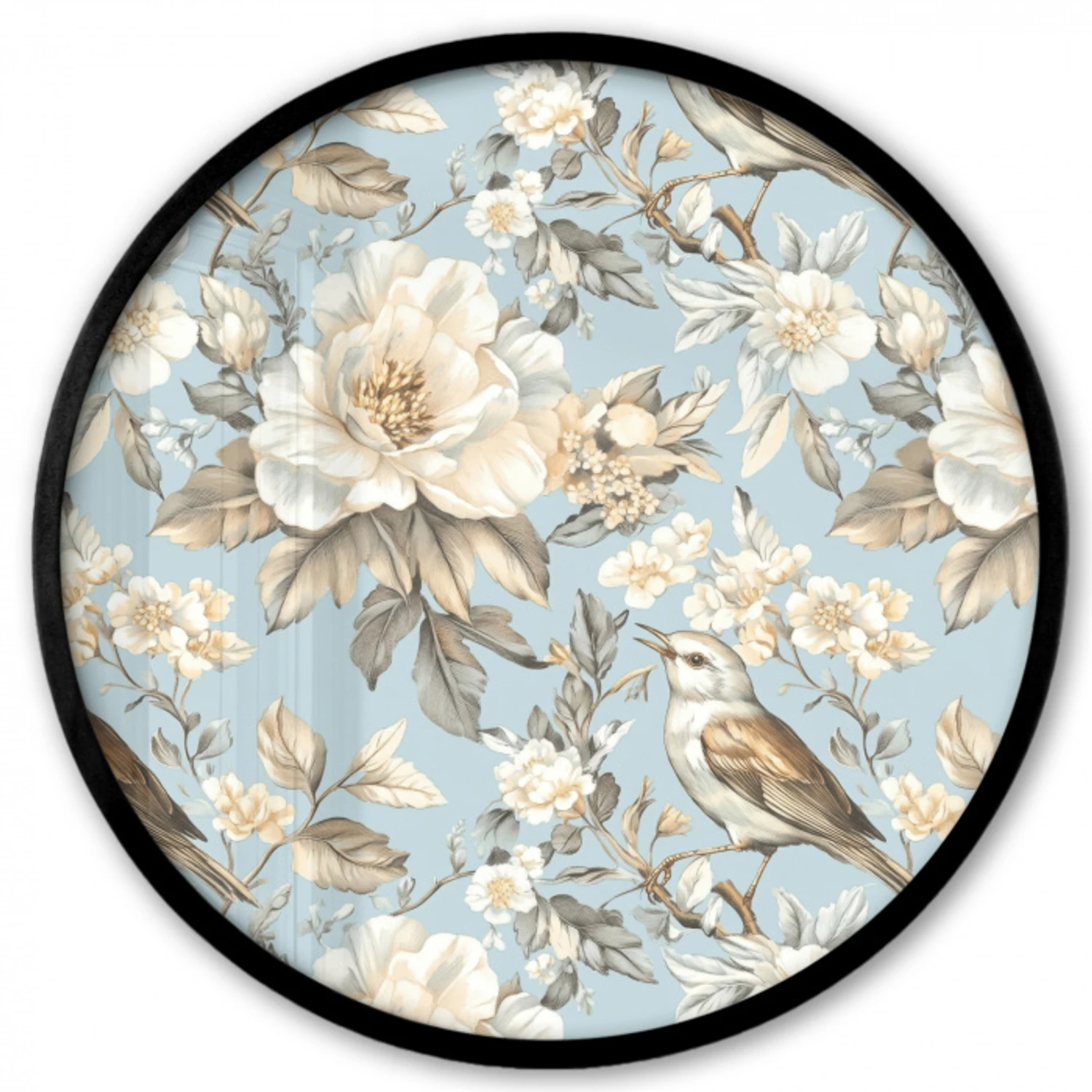 Botanisch - Zangvogel - Blauw Fotolijst rond zonder passe partout klein 856 -3d