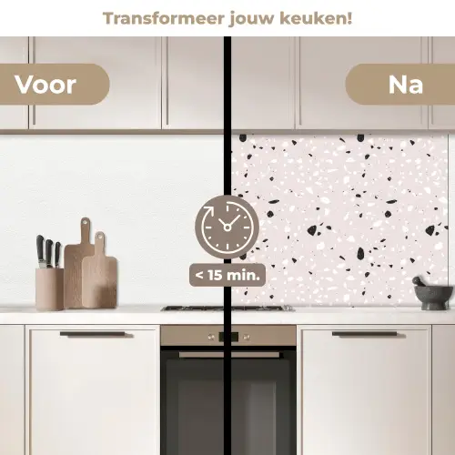 Terrazzo -  Patroon - Zacht - Zwart - Wit keuken achterwand 2 middel 871 -voor-na2_NL