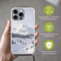 Berg - Sneeuw - Winter - Natuur - Wit Hoesje iPhone 16 Pro Max met koord klein -sfeer2_NL