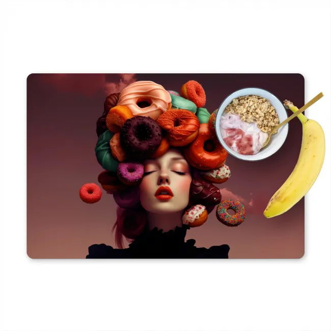 Vrouw - Donuts - Kleurrijk Placemat vinyl groot -zzzproduct_Kitchenyeah-website